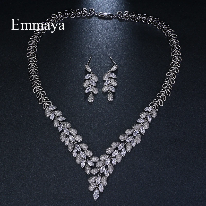 Emmaya Brand Simple Charm Leaf Shape Jewelry AAA Cubic Zircon Wedding Jewelry Sets For Lover Brides Popular Jewelry Party Gift