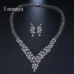 Emmaya Brand Simple Charm Leaf Shape Jewelry AAA Cubic Zircon Wedding Jewelry Sets For Lover Brides Popular Jewelry Party Gift