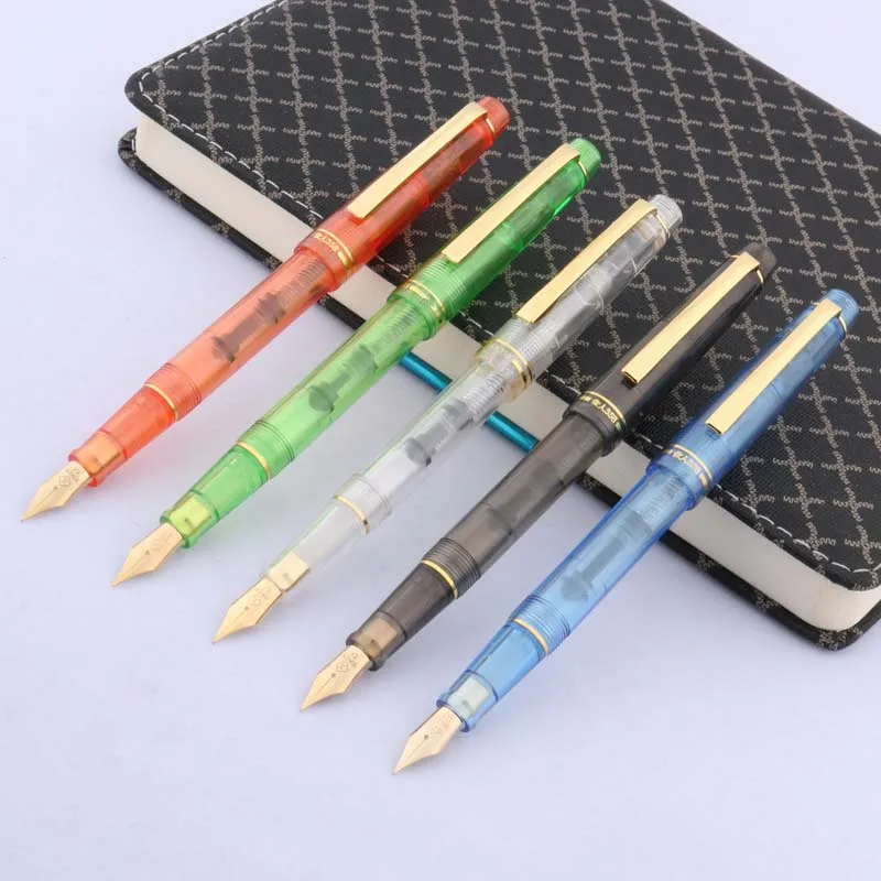 

transparent Fountain Pen Plastic classics rotation goldenTrim ink pen Stationery Office school supplies Writing