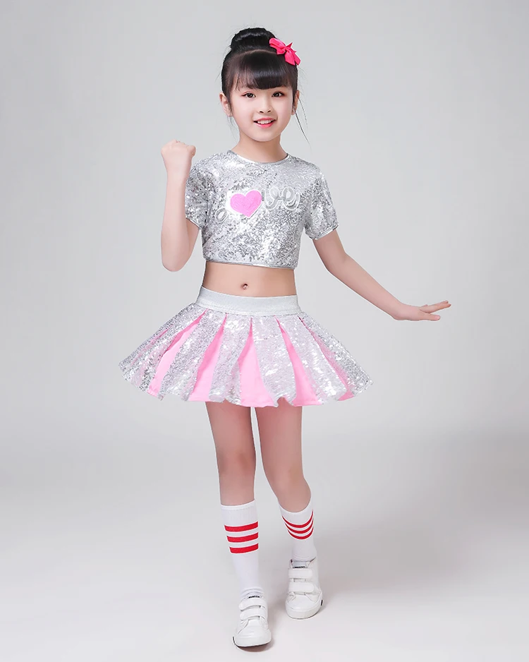 Costumes de danse Hip Hop pour enfants filles, pour salle de bal Jazz, paillettes, spectacle Jazz, Top + jupe