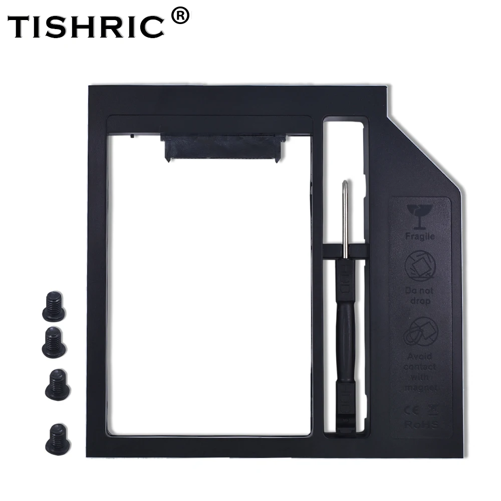 

TISHRIC Plastic Optibay 2nd HDD Caddy 9.5mm SATA 3.0 Hard Disk Drive Box Enclosure 2.5 SSD Case DVD Adapter For Laptop CD-ROM