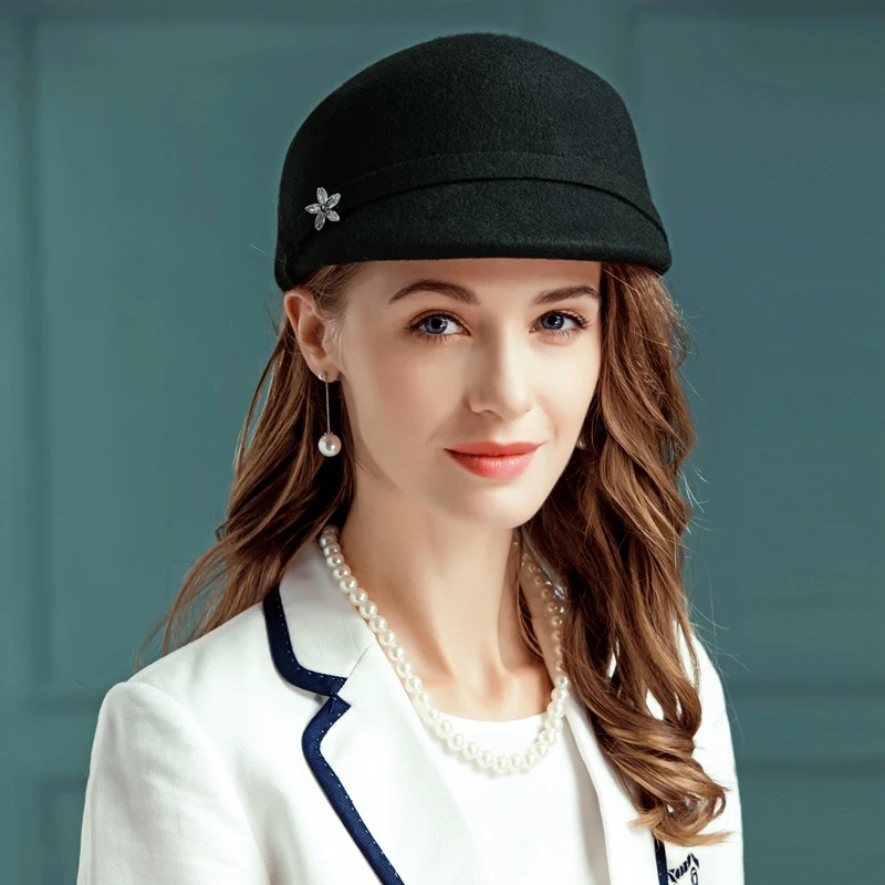 

New England Wool Hat Female New Year Baseball Woolen Cap Female Fashion Wool Hat Students Winter Warm Hat B-7443