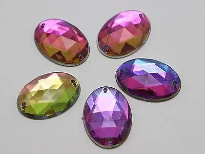 

50 Rainbow AB Flatback Acrylic Faceted Oval Sewing Rhinestone Beads 18X25mm