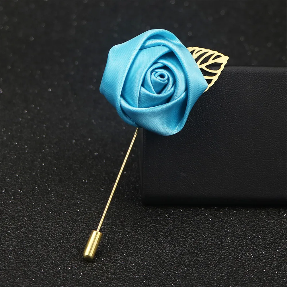Men \'s suit Flower Brooch Pins Fabric Ribbon Tie Pin 19Colors Solid Flower Brooches for Women Lapel Pin Men Suit Accessories