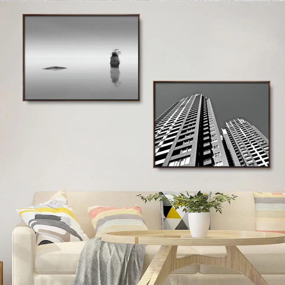 Home Decoration Print Canvas Picture Wall Art Paintings Oil Unframed Drawings Black and white Ferris wheel skyscrapers