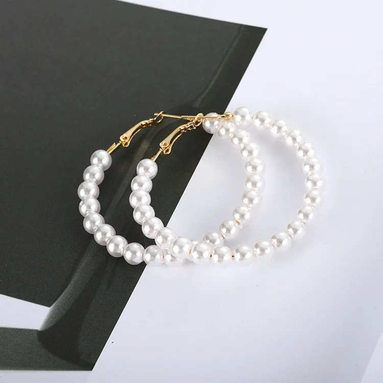 Korean Version Of The Cold Wind Fairy Temperament Pearl Circle Exaggerated Personality Wild Big Circle Earrings Wedding Earrings