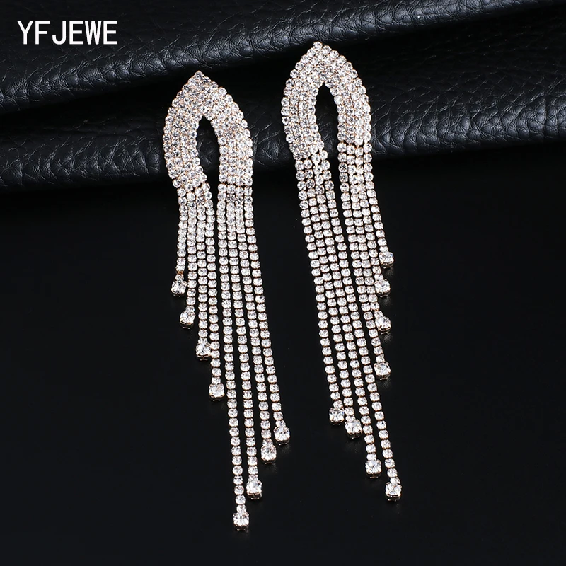 YFJEWE 2019 Fashion Women  Long Streamlined Tassel Crystal Earrings Woman Girl Jewelry Pendante Femme  #E621