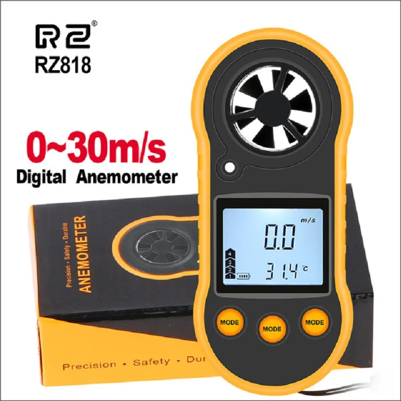 RZ taşınabilir anemometre termometre rüzgar hızı ölçer ölçer Anemometro Windmeter 30m/s LCD dijital el tedbir aracı GM816