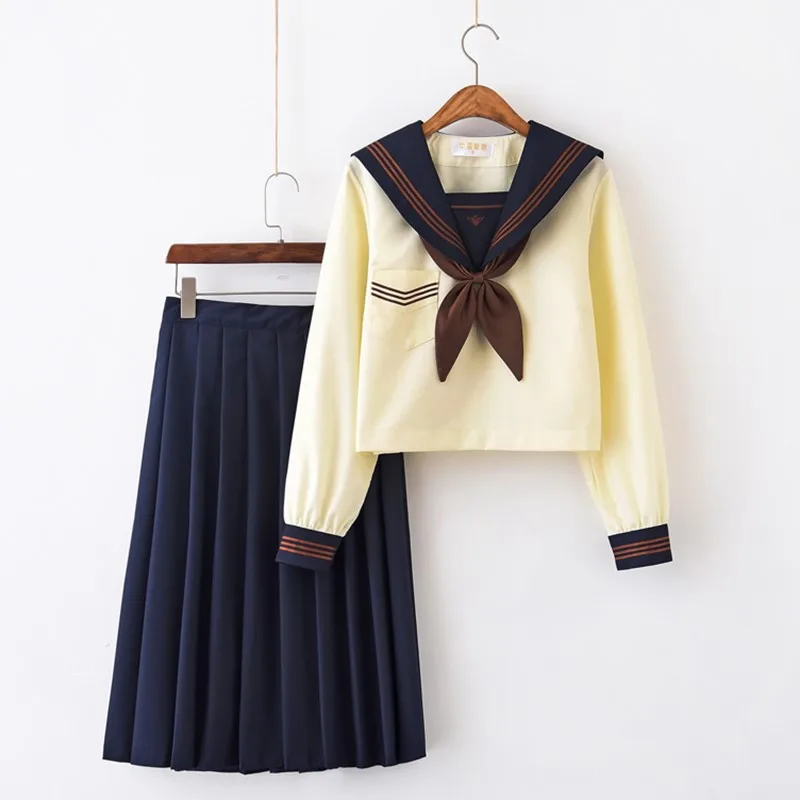 Spring Summer Autumn Casual School Uniforms For Girls Cute Sailor Tops JK Pleated Skirt Full Sets Anime Cosplay JK Costume