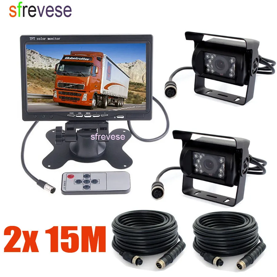 2 x 18 IR Night Vision CCD Reversing Camera 4Pin Waterproof + 7