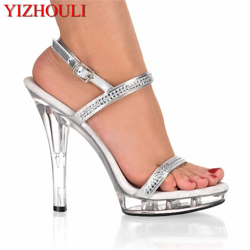 

Beautiful dress high heels 13 cm sexy crystal platform sandals, wedding banquet use sandals