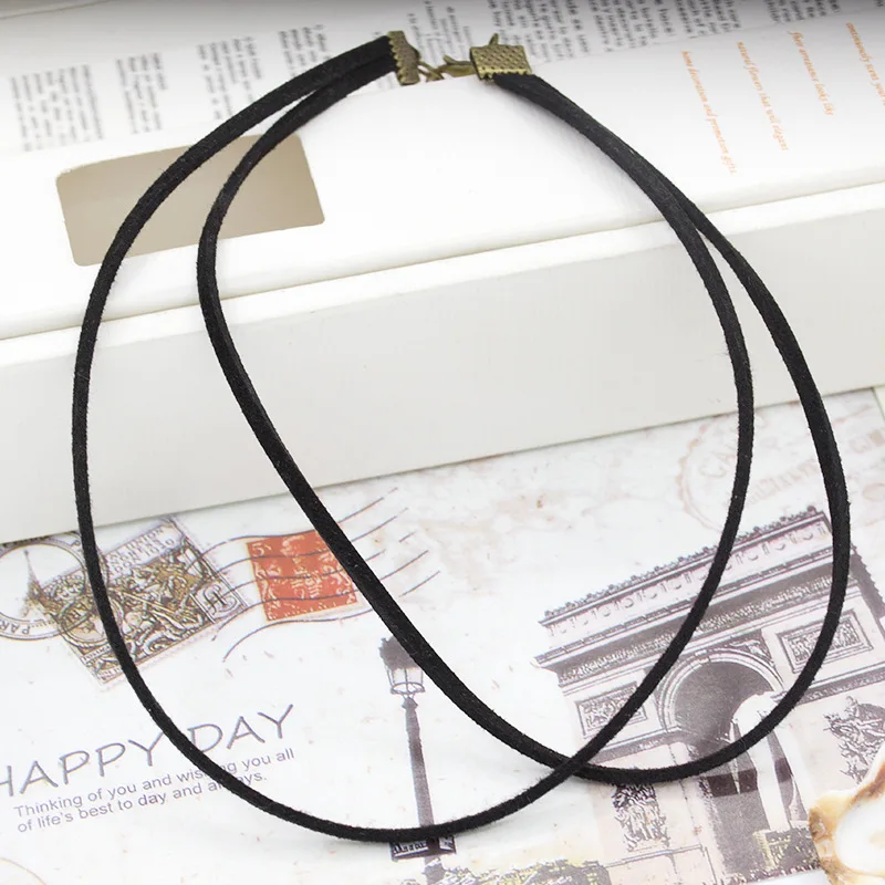 Simple Double Black Leather Bands without Pendant Choker Necklace for Women Around 35 cm