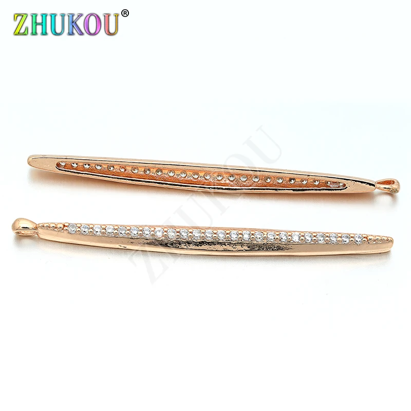 5*63mm Brass Cubic Zirconia Long Tube Charms Pendants DIY Jewelry Findings Accessories, Hole: 2mm, Model: VD118