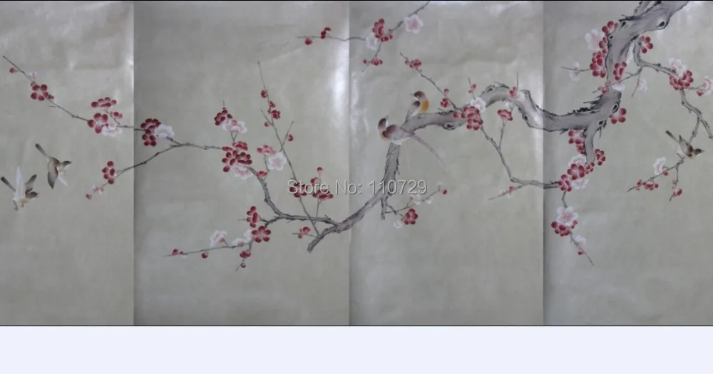 Hand-painted gold/silver Foil wallpaper painting plum blossom wall cover sticker