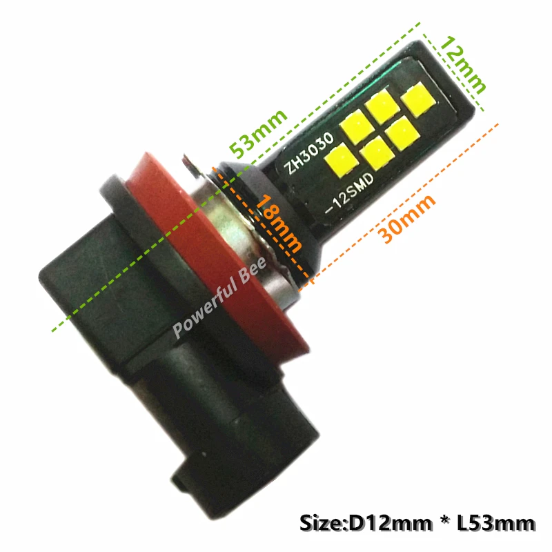 자동차 헤드라이트 안개등, DRL 전구, 2 x H8, H11, 24W, 화이트, 골든, 옐로우, 3030SMD LED, 12V