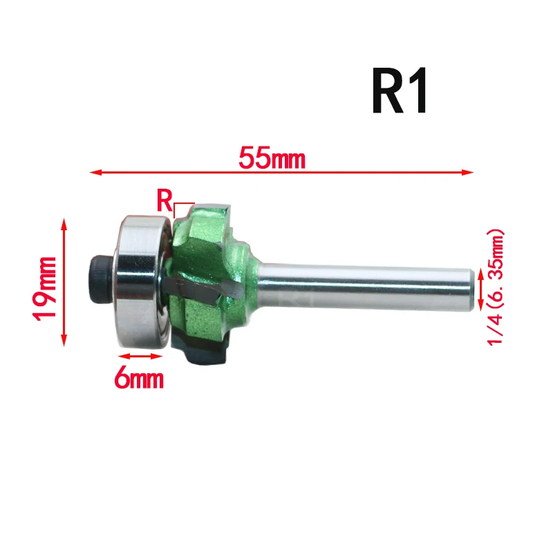 1/4 "* R1 Vier Tanden Trimmen Mes Houtbewerking Frees Met Lager Hout Router