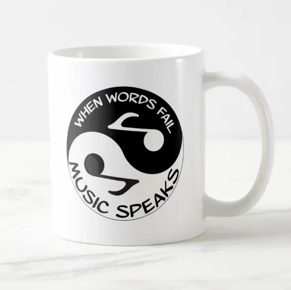 Creative Music Mug Where Words Fail Music Speaks Coffee Beer Tea Mug Novelty Yin Yang Music Christmas Gifts Modern Chic 11oz