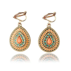 JIOFREE Vintage Clip on Earrings For Women Ethnic Resin Multicolor drop oil Large Bohemia no pierced Earrings Statement Jewelry