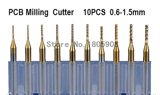 Free shipping,higher quality 10pcs 0.6-1.5mm PCB milling cutter, pcb drill bits imported TIN coating, coating pcb milling tools