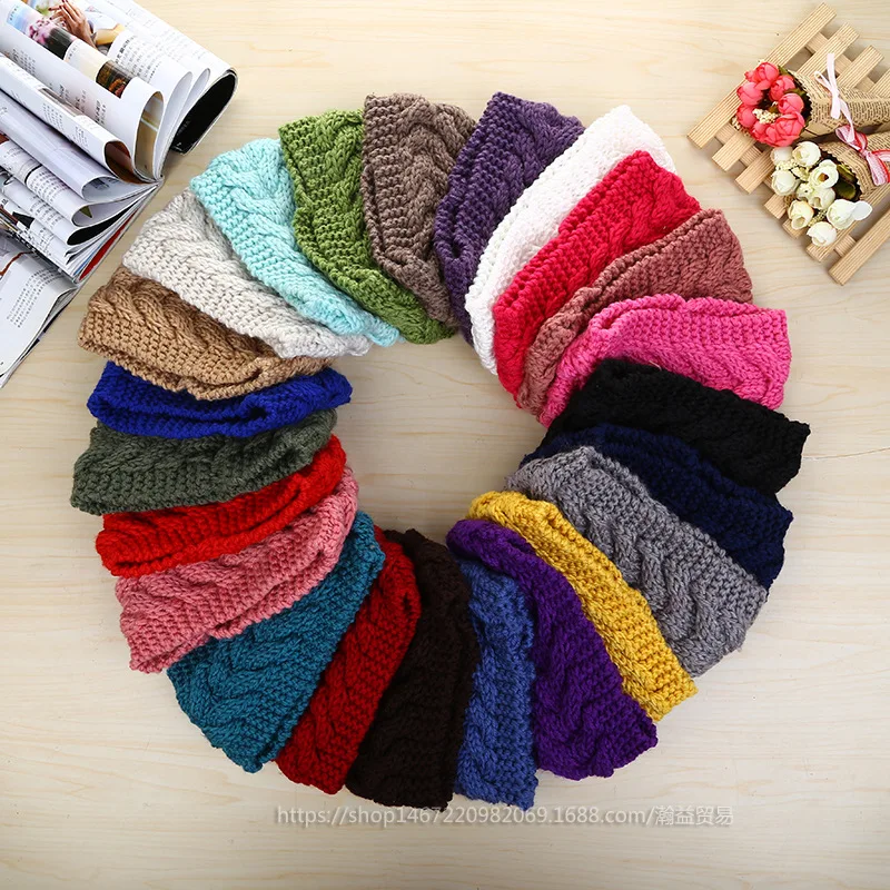 

22 Colors Solid Wide Knitting Woolen Headband Crochet Turban Hair Accessories For Women Girl Hair Band Headwraps