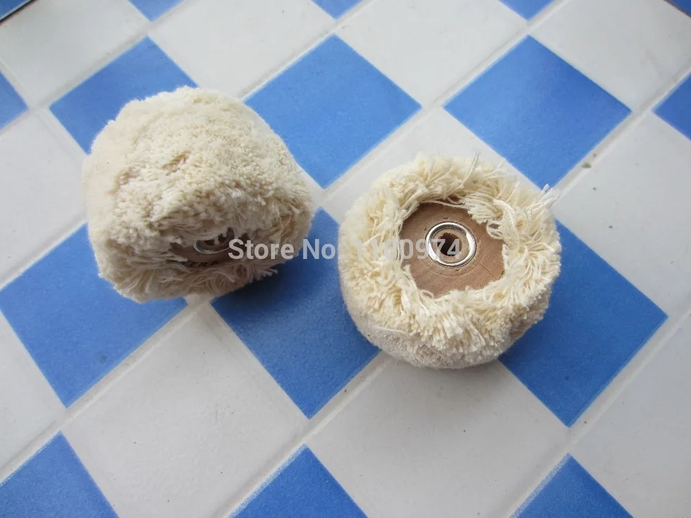 2pcs Jewelry Dental Polishing Burnishing Grinding Engraving Cleaning Creamy White Cotton Cloth Wire Brushes Wheel With Wood Hub