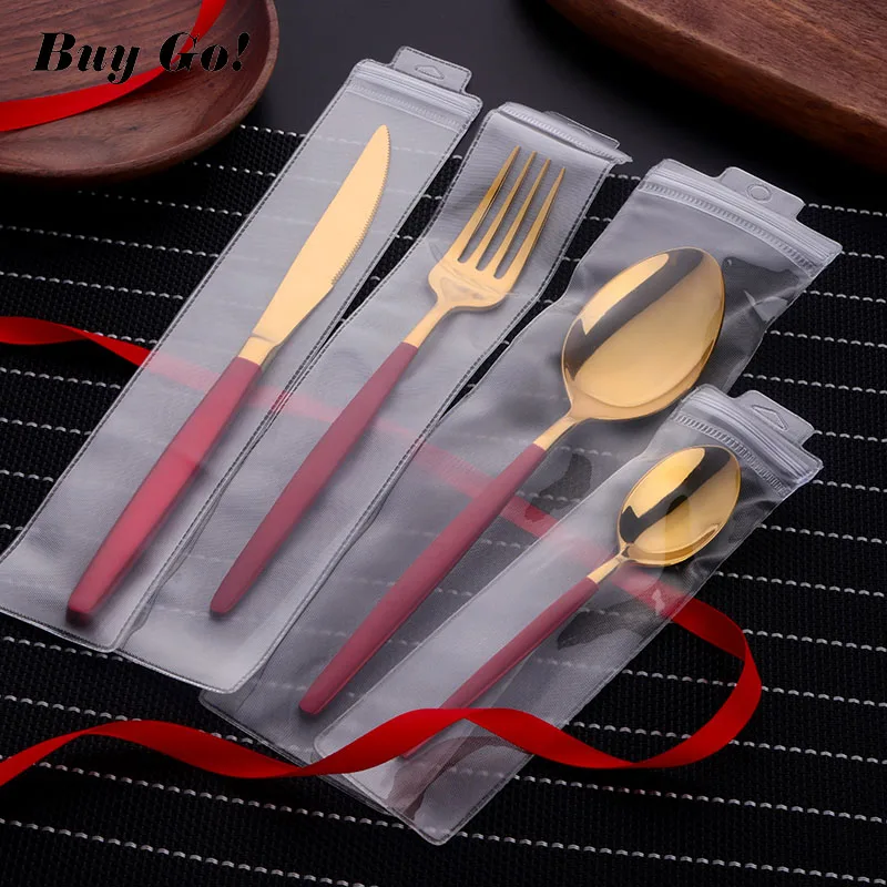 16/24PCS Red Gold Cutlery Stainless Steel Flatware Set Dinner Knife Spoon Fork Set Kitchen Tools Dinnerware Christmas Gifts