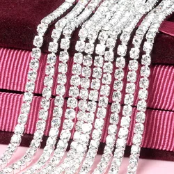 YANRUO 10 Meters Glass Crystal Silver Cup Chain Claws Base Rhinestones For Sewing Wedding Diy Chain Jewelry