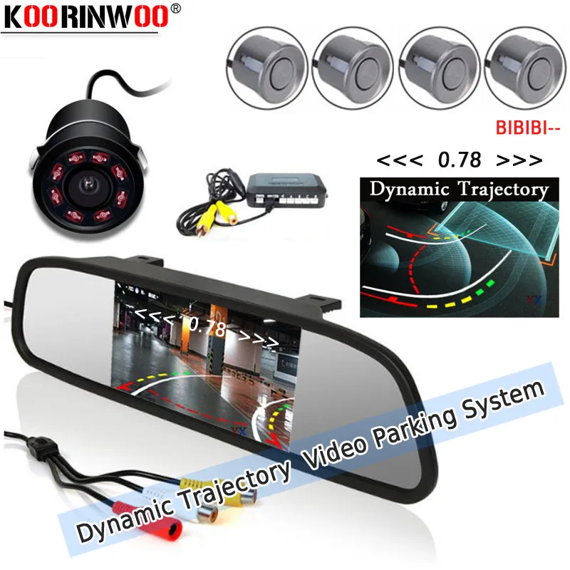 Koorinwoo Parktronic Dynamic Moving Mirror Car Parking Sensor 4 Sensors Car Monitor with Camera System Reversing Radar For Car