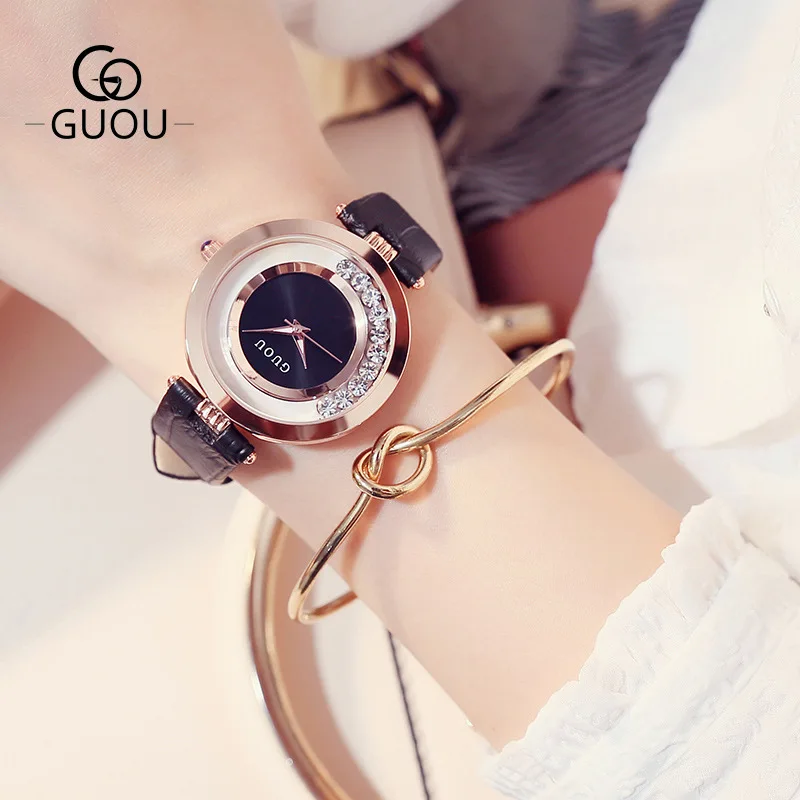 

New style Fashion Women's Personality Watches Leather Belt Quartz Waterproof Watch with Diamond G8039