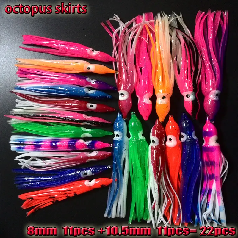 2022new mixed 11color artificial bait skirt octopus fishing lure  length is 8CM and 10.5CM  number:22pcs/lot