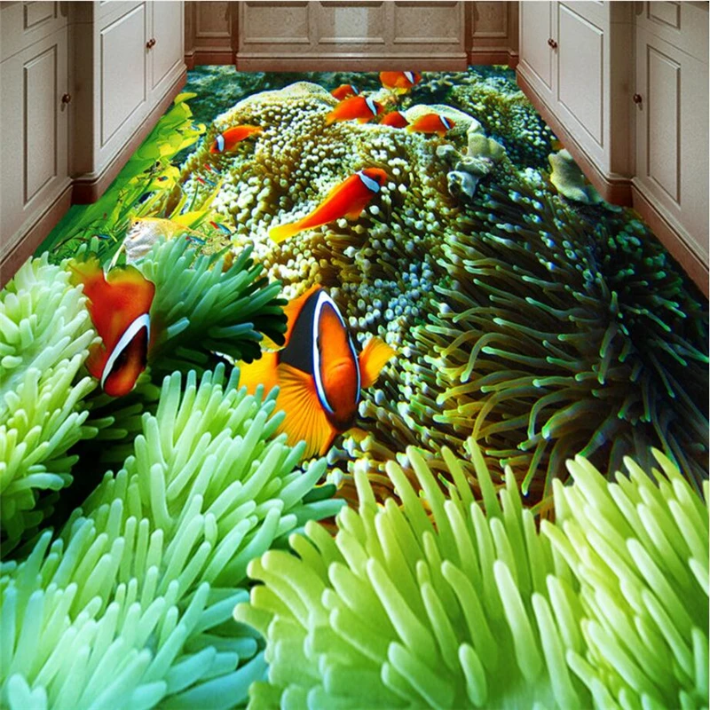 beibehang Custom Photo 3D Wearable PVC Flooring Color Underwater World Toilet Bathroom Bedroom 3D Floor papel de parede image 2