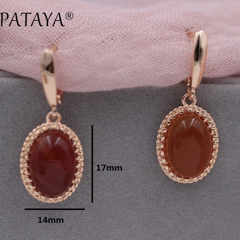 PATAYA Exclusive Multicolor Oval Natural Stone Earrings 585 Rose Gold Color Drop Earrings Women Wedding Party Vintage Jewelry