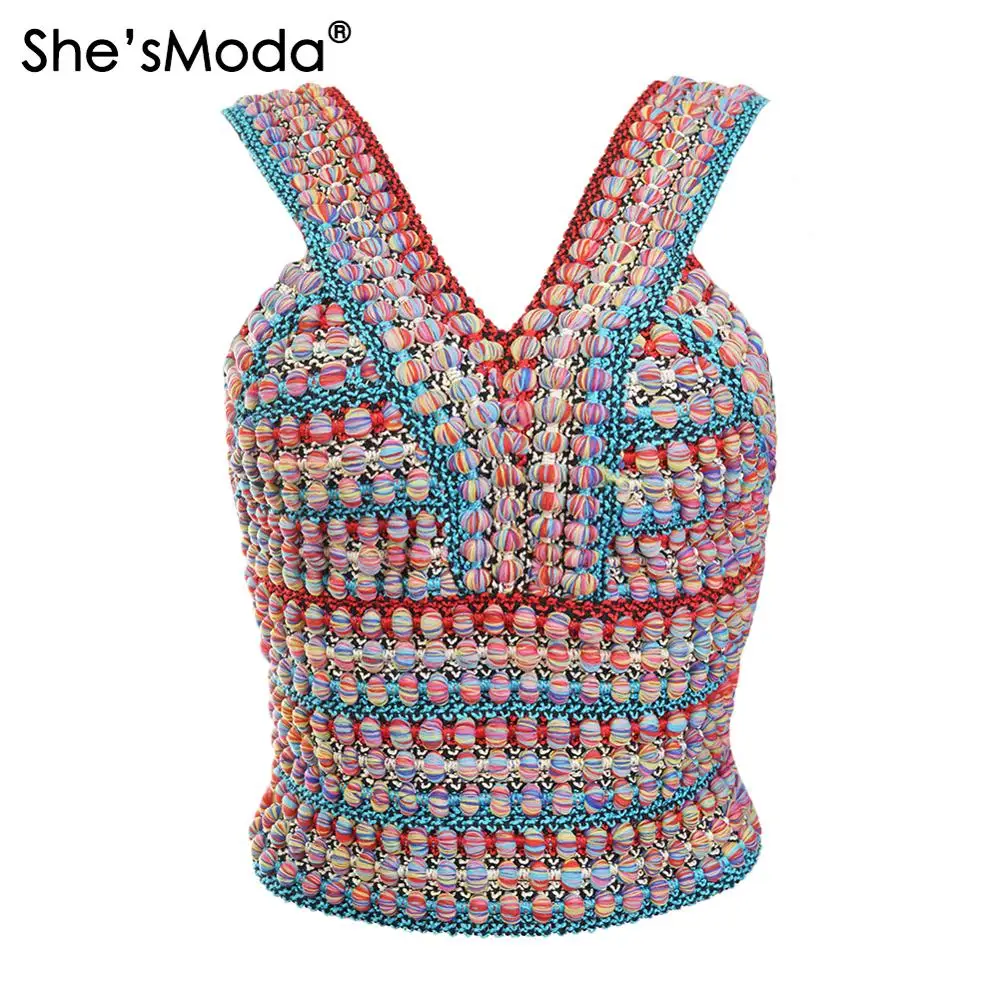 

She'sModa Knited Color-mixed V-neck Thick 2019 New Women's Spandex Tops Vest Tank M-2XL Plus Size