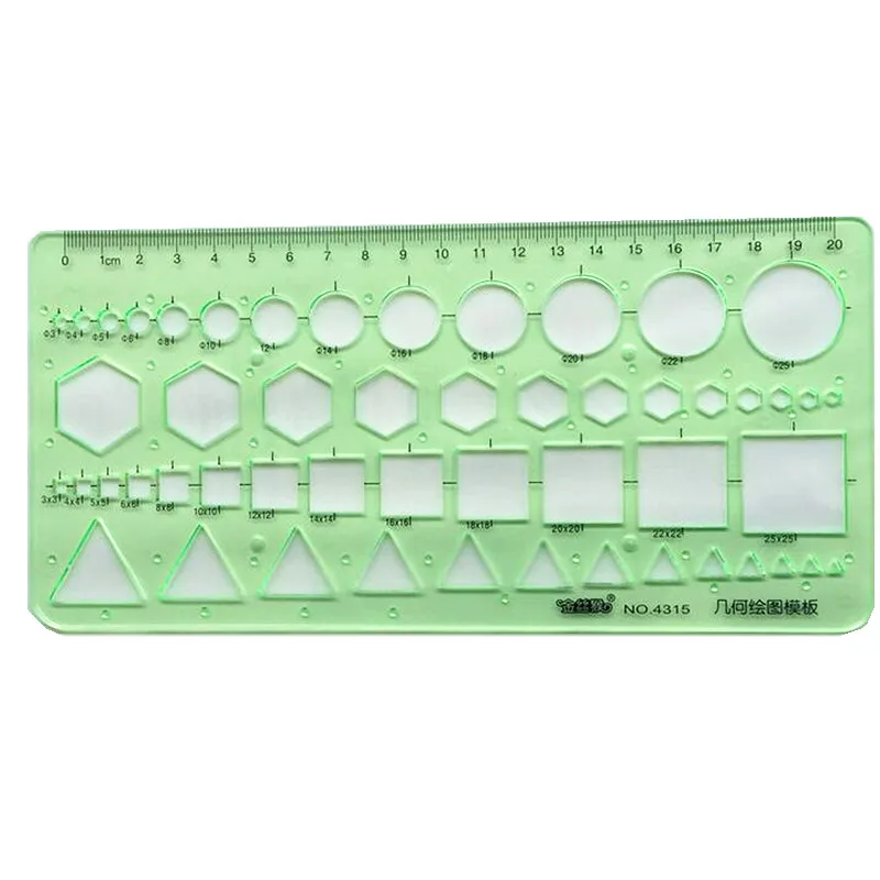 1 Pcs Geometry Drawing Template Ruler 22x10.5cm Green Plastic Student Lab Stationery Measuring Tool Ruler School Supplies