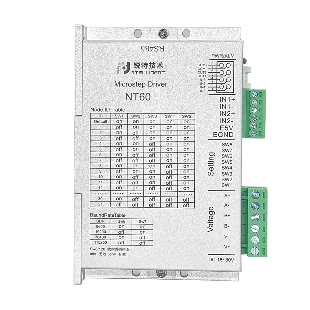 Rtelligent 2 3 phase Nema 23 24 NT60 RS485 Stepper Motor Driver via RS485 Network Modbus RTU for Open Loop and Closed Loop Motor