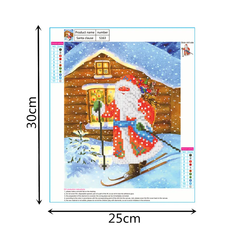 Needlework Diamond Embroidery 25x30 Roll-up Paper Bag Round Father Christmas 5D DIY Diamond Painting Skiing Partial Canvas 1 PC