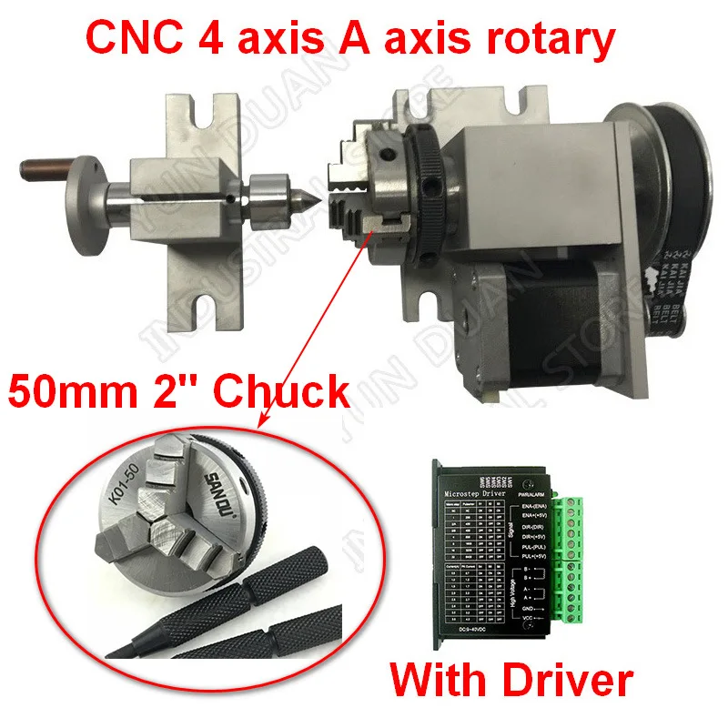 CNC 4 Axis A Axis Rotary 3Jaw 50mm 2