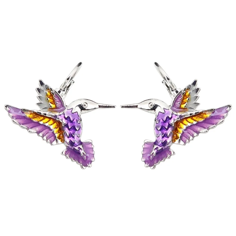 Bonsny Enamel Alloy Floral Hummingbird Eagle Stud French Clip Earrings Fashion Animal Jewelry For Girls Women Ladies Accessories image 4
