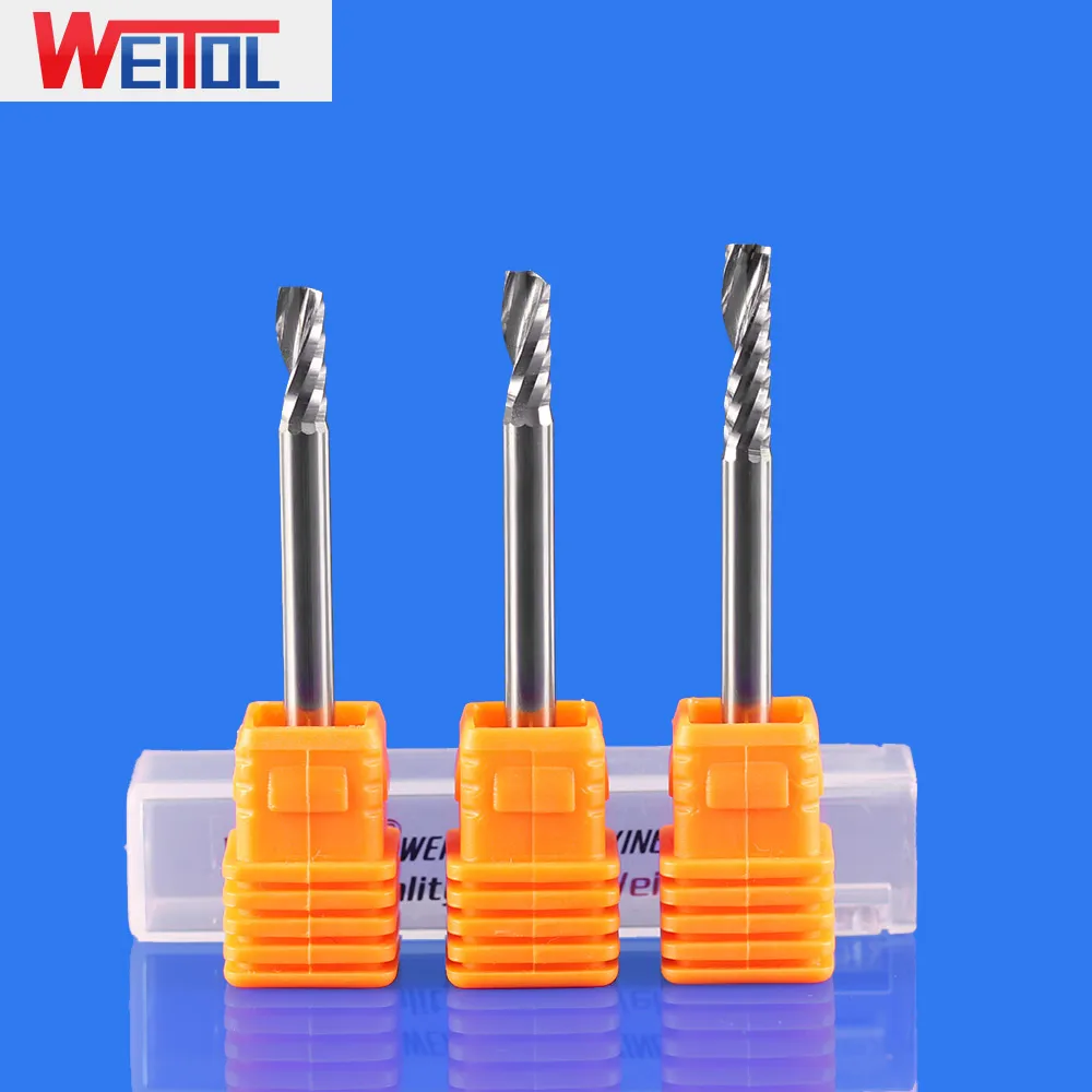 WeiTol 1 piezas 5A 4mm SHK una sola flauta CNC enrutador brocas una flauta espiral extremo molino carburo PVC cortador