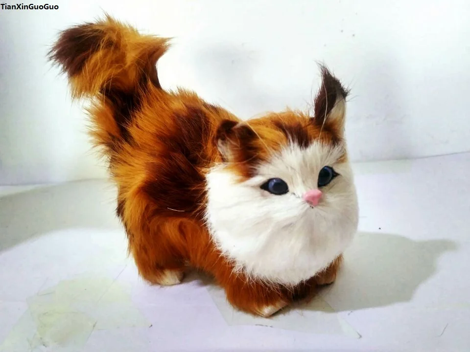 

simulation cat hard model large 12x6x13cm polyethylene&furs orange-red cat handicraft home decoration gift s1577