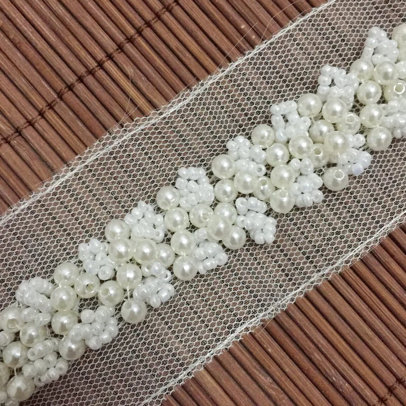 

5.7 Yards 1.8" High Quality Ivory Gauze Beaded Trim, Wedding Decoration, Imitation Pearl, Handmade Beading, Diy Collar