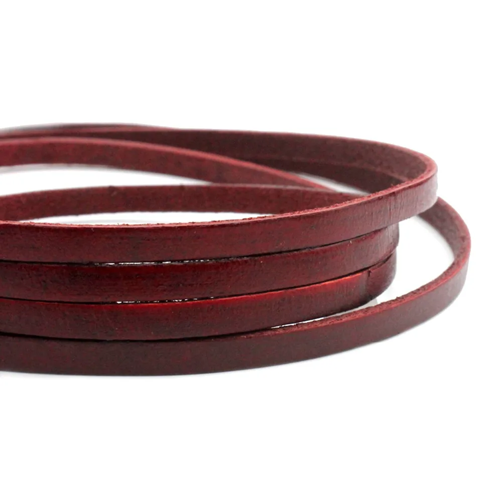 Aaazee 1 Yard 5mmx2mm Genuine Leather Strip for DIY Bracelet Jewelry Making, 5x2mm Real Strap Distressed Red