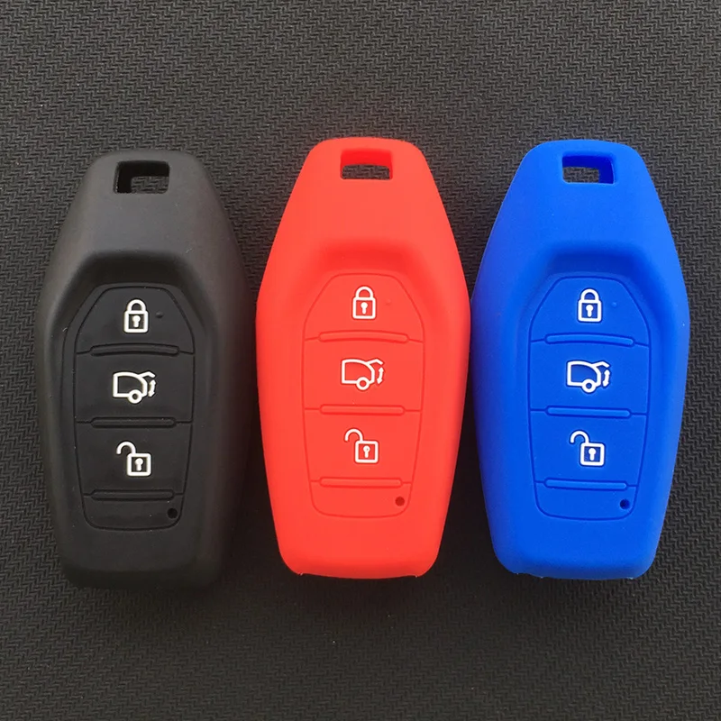 ZAD Silicone Rubber Car Key Case Cover Shell Skin Bag Holder set for Mahindra India Car Accessory 3 Buttons Key Fob Protection