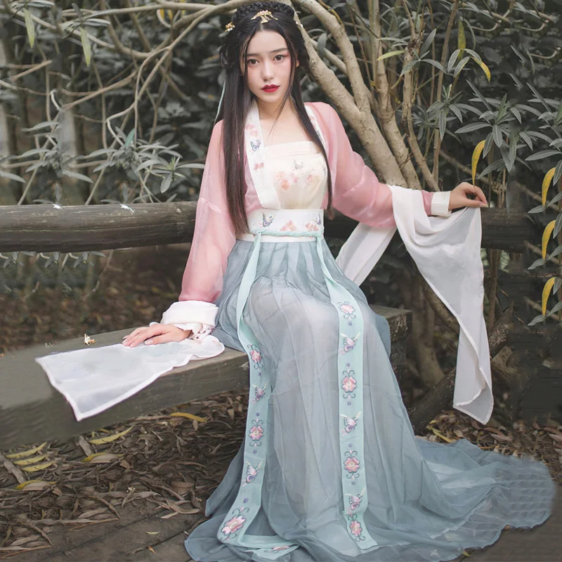 

Women Hanfu Chinese National Dance Costume Folk Dress Singers Stage Wear Oriental Performance Festival Outfit 3 Pcs Suit DC1827