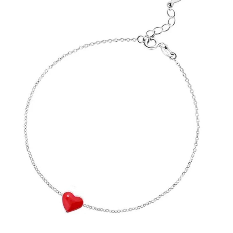 New Fashion  Beautiful 925 Sterling Silver Jewelry Bracelets Love Red Heart Simple Personality Sweet Bracelets  SL065