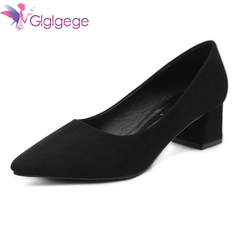 Glglgege 5 Colors Pointed Top Strappy Pumps Med High Thick Heels Flock Shoes 2022 New Woman Shoes Female Office & Career Shoes