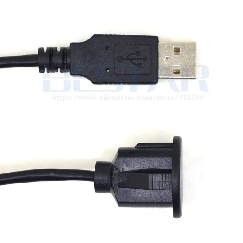 Kleine USB 2.0 Man-vrouw Auto AUX Mount Flush Panel Verlengkabel voor Auto Vrachtwagen Boot Motorfiets Dashboard 3ft 1 m