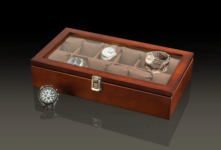 12 Slots Wood Watch Box Organizer With Glass Window New Watch Holder For Men Luxury Watch Case Storage Box Watch Display