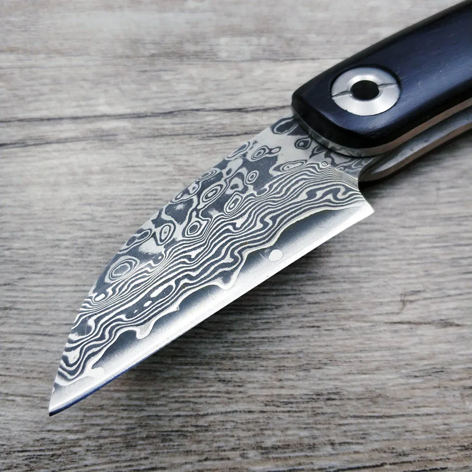 59 HRChandmade Thép Damascus Dao Gấp Bỏ Túi Dao Bằng Tay Ngoài Trời Di Động Gấp Gọn Tiện Ích Gỗ Hồng Sắc Tay Cầm