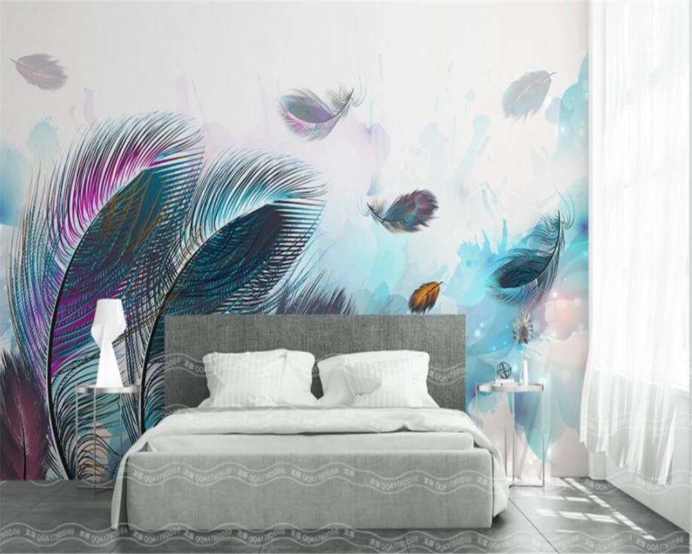 

Custom Photo Wallpaper Colored feathers Mural Modern Bedroom Living Room Sofa TV Background Wall Art mural papel de parede